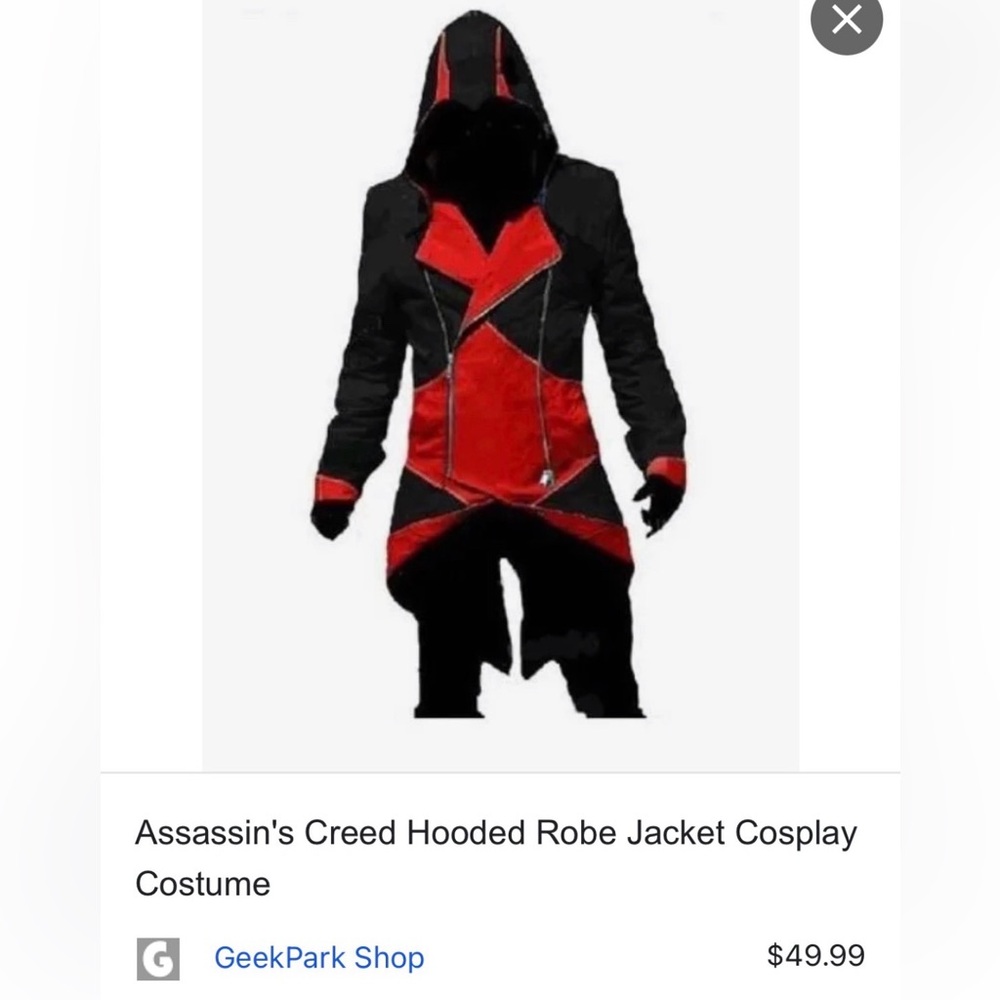Cosplay Assassins Creed Black and Red Hooded Jacket, Halloween, Playtime. Size L